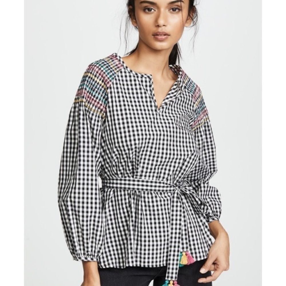 ‎MADEWELL Smocked Gingham Top size XS C29
